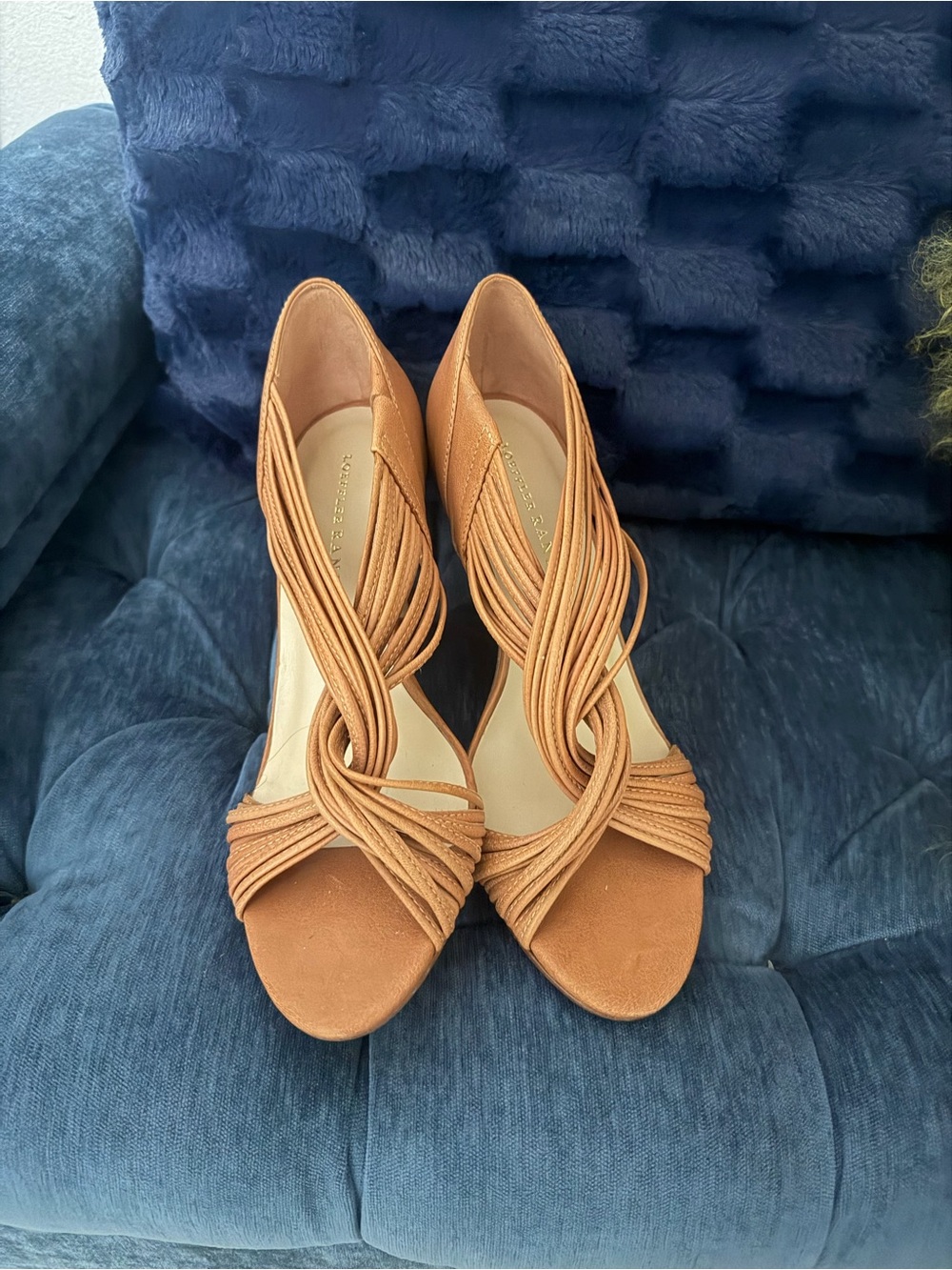 Loeffler Randall Tan Strappy Twisted Open-Toe Heels